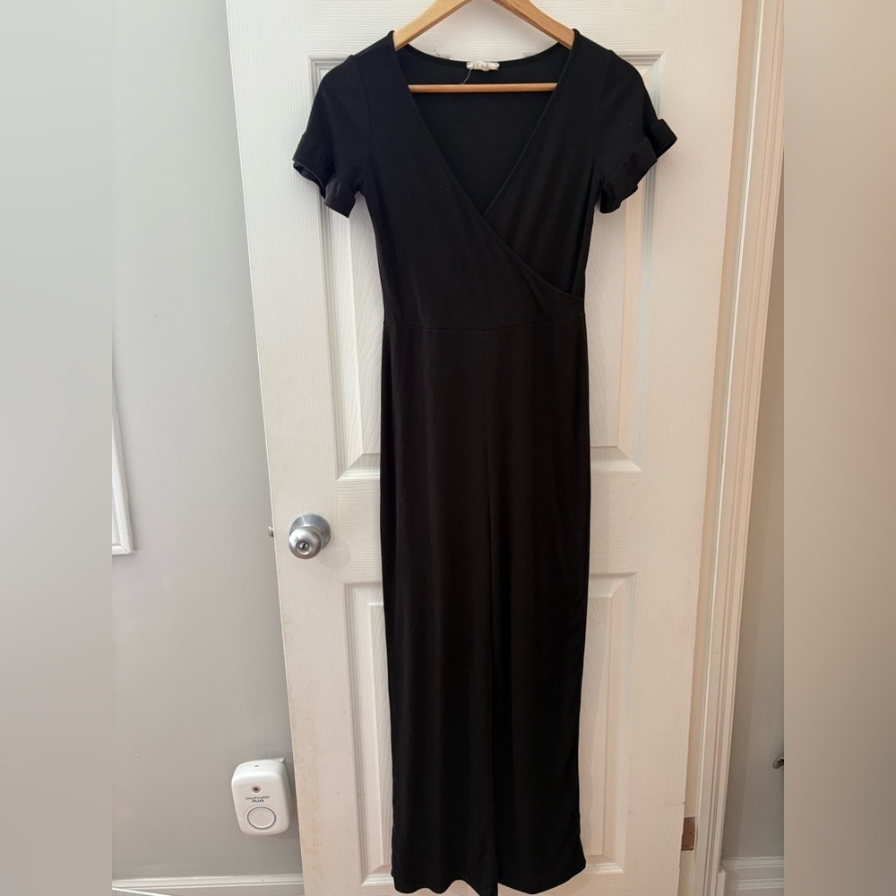 See you Monday Anthropologie jumpsuit wide leg ribbed black short sleeve size M